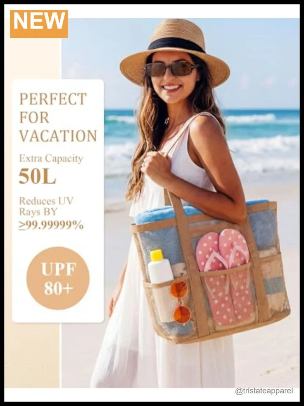 Summer Beach Accessories Set Mesh Tote Straw Hat Sunglasses UV Protection